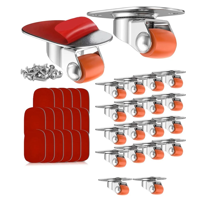 ABNO-0.5In Oval Plate Self-Adhesive Caster Wheels, 360° Swivel, Strong Nano Adhesive, 30 Lbs Load Capacity Per Caster 20Pack