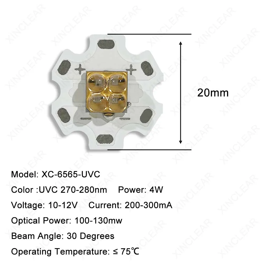 Puce LED UV profonde 4W 10W UVC 270nm 280nm UVA 365nm 370nm 395nm 400nm Diode SMD 6565 puce avec PCB 20mm pour lampe UV