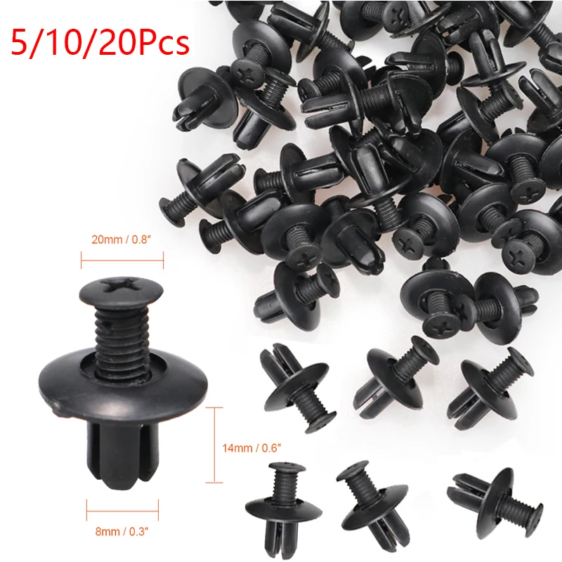 

20pcs 8mm Car Fastener Clips Car Bumper Fender Hole Black Plastic Rivets Fasteners Screw Auto Interior Decoration Accessories