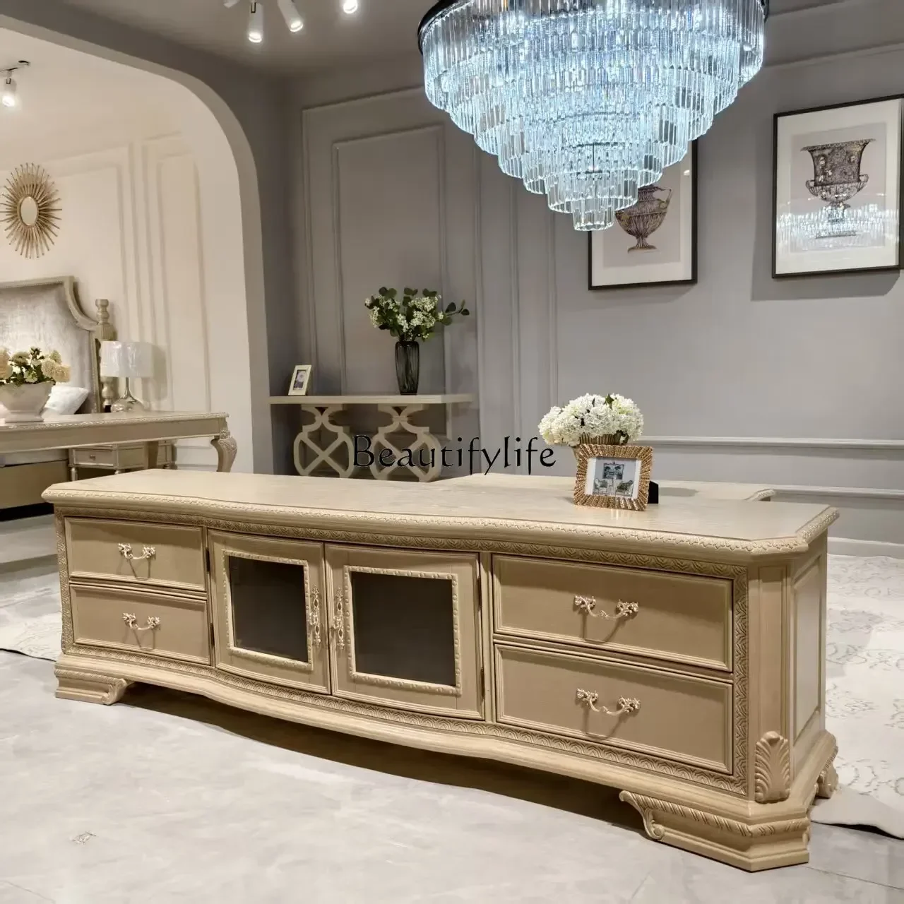 

3American light luxury solid wood TV cabinet modern simple small apartment living room