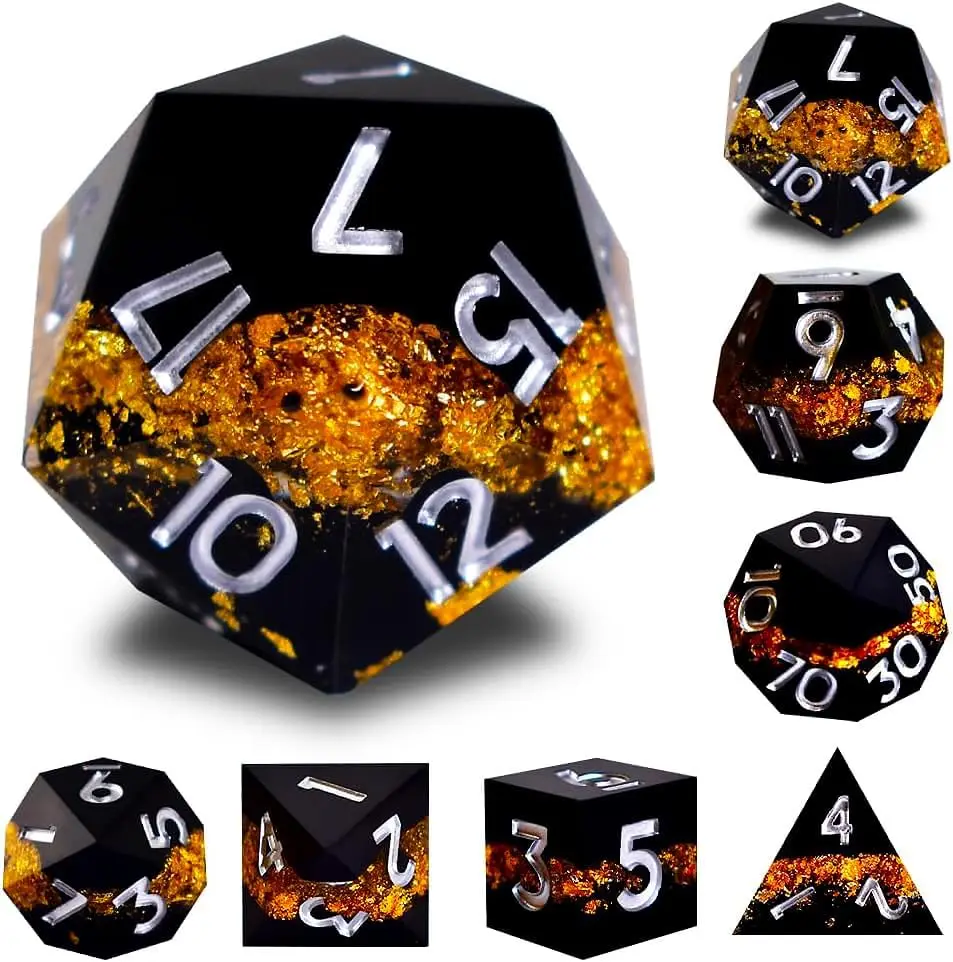

7-piece set of handmade resin dice, multi-faceted math teaching dice, suitable for role-playing games and Dungeons&Dragons: D20。
