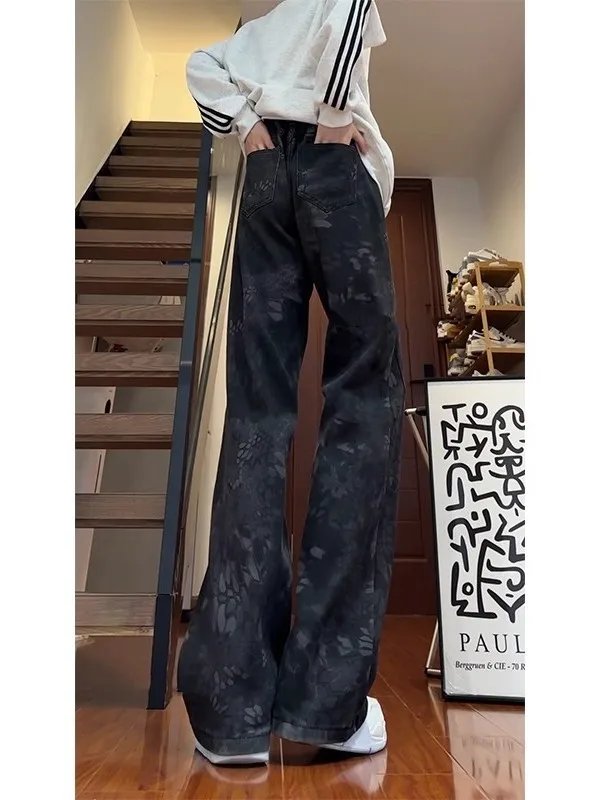 

Джинсы с вышивкой в американском уличном стиле, мужские, для высоких, зауженные, с высокой талией, прямые, слегка расклешенные, повседневные