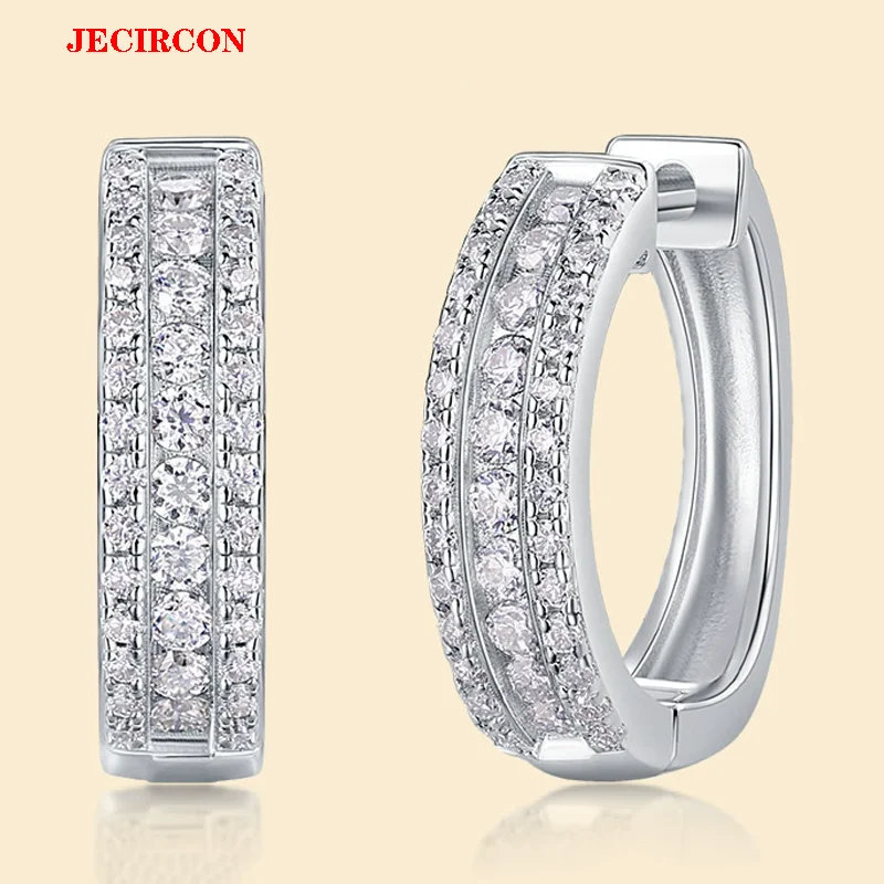 

Женские серьги-кольца из стерлингового серебра JECIRCON S925, полноразрядный сверкающий дизайн из муассанита, популярность AliExpress!