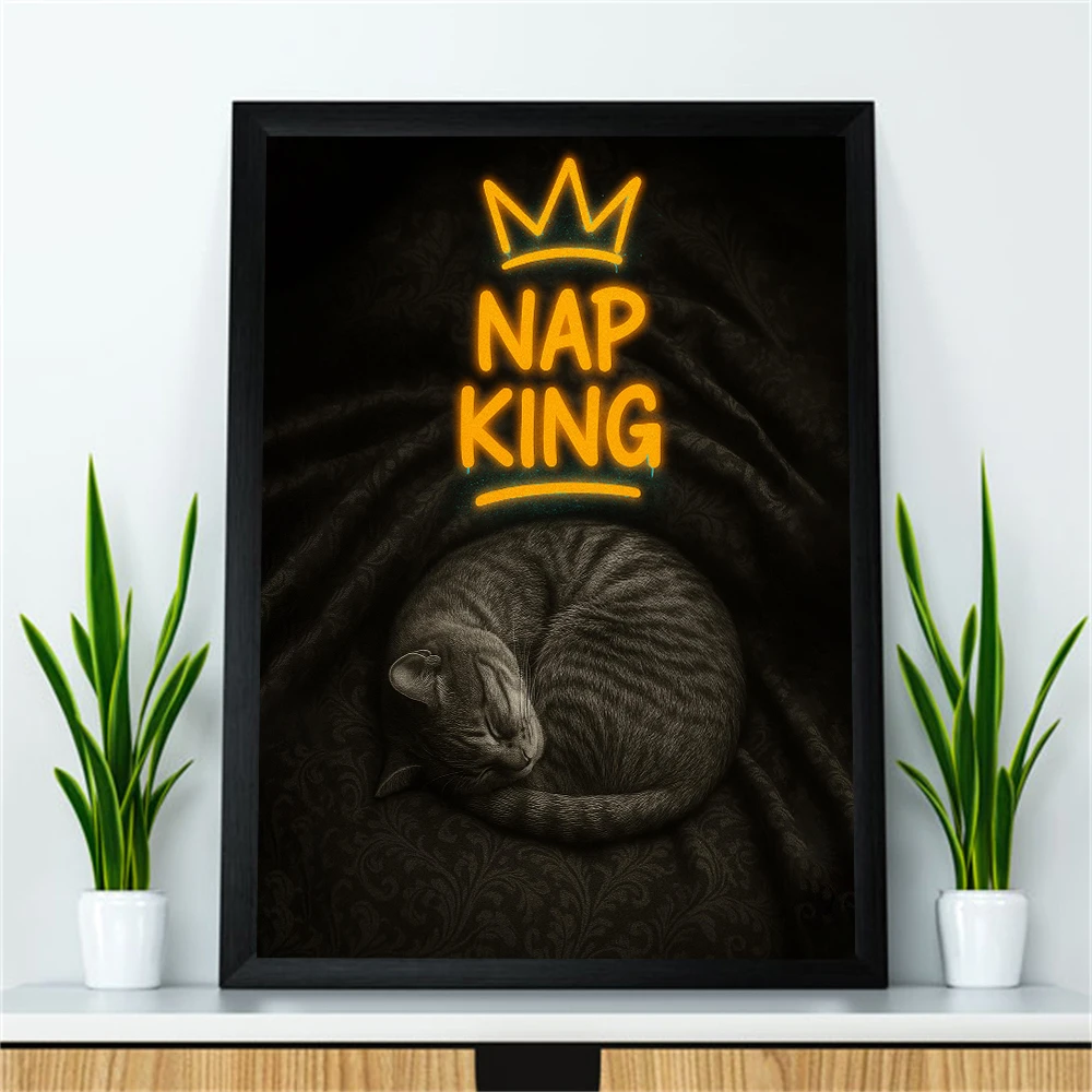 Funny Tabby Cat Graffiti Art Print Zero Meows Given Art Funny Fluffy Cat Vaporwave Art Print Poster Retro Canvas Painting Decor