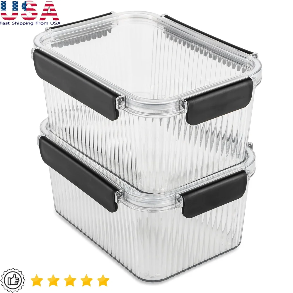 

2 упаковки, 7-чашковые контейнеры для хранения продуктов, прозрачные герметичные крышки с защелками, штабелируемые для приготовления еды, остатков, закусок, герметичный пластик