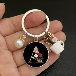 Exquisite 26 Initials A to Z Circular Pendant Keychain Luxury Decoration Keyring Fashion Car Key Holder Pen Holder Couple Gift