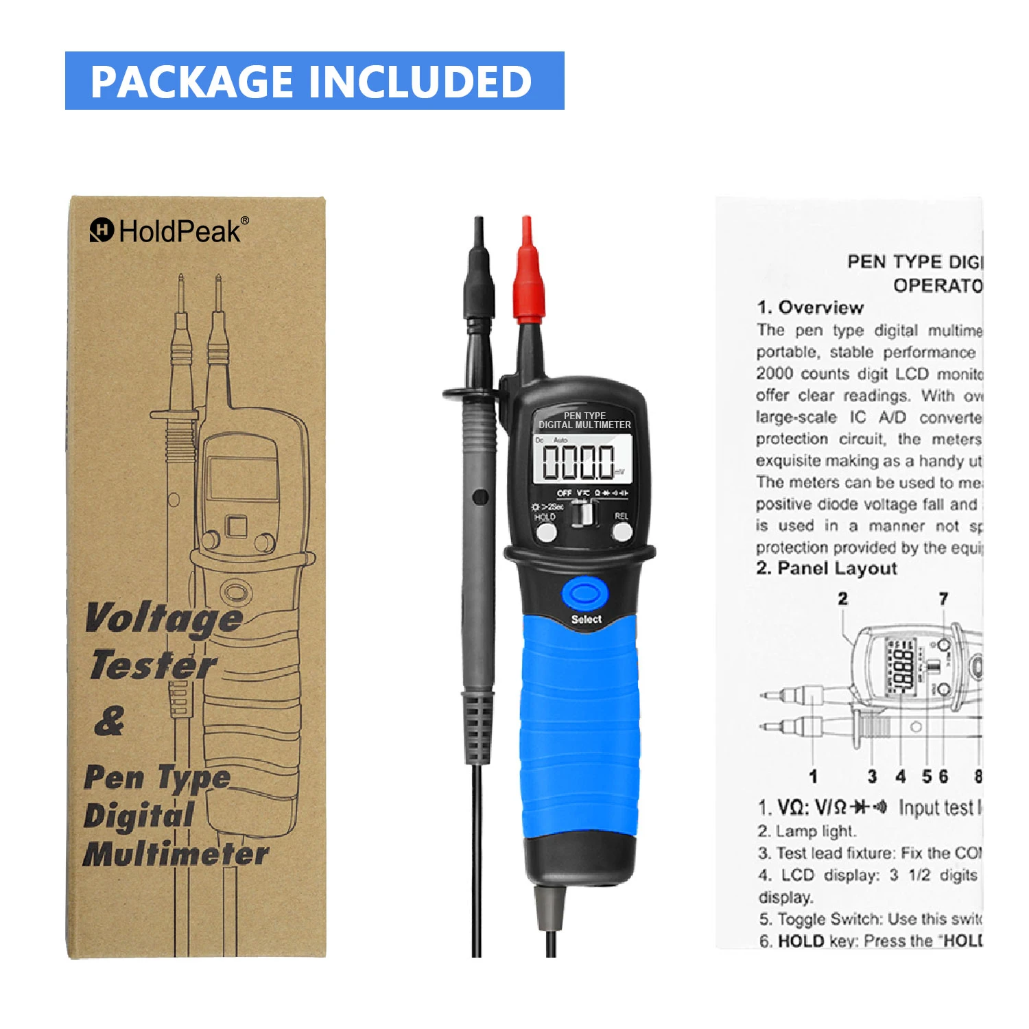 Imagem -06 - Multímetro Holdpeak Precisão Digital Pen tipo Medidor Alcance Automático Lcd Profissional ac dc Tensão Tester Diodo Eletrônico Hp38b