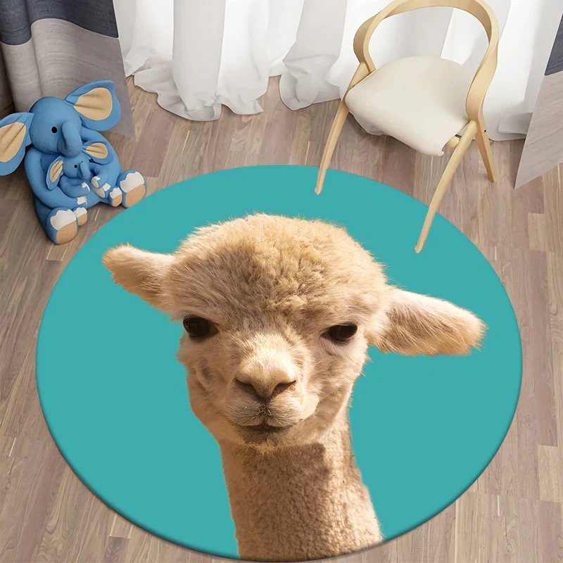 Lovely Alpaca Round Carpet Funny Animal Circle Rug Home Entrance Doormat Living Room Bedroom Bathroom Balcony Kitchen Floor Mat