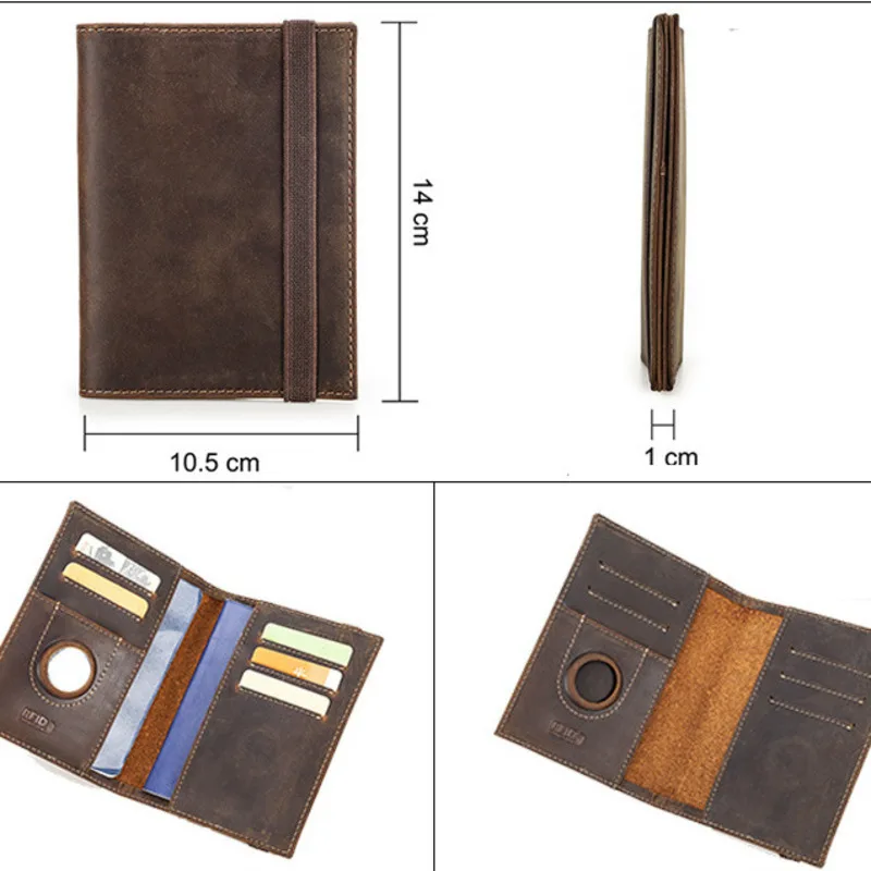 British Style Top Layer Cowhide Crazy Horse Skin Anti Magnetic International Genuine Leather Clip Travel Family Passport Package