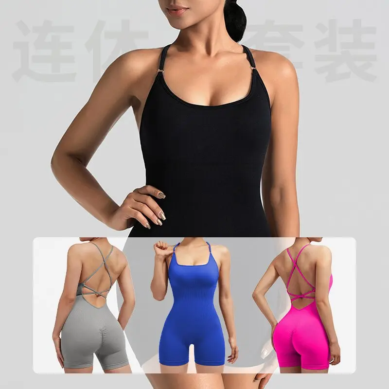 Summer Vest Style Yoga Jumpsuit Shorts Sexy Hip Hugging One-piece New Women Sportswear Fitness Yoga Suit Jumpsuit