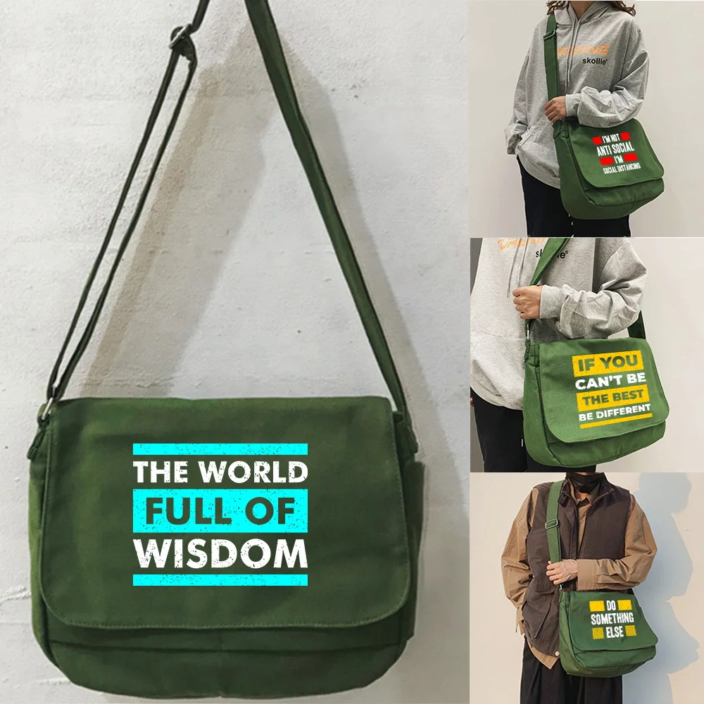 Messenger Shoulder Bags Casual Female Large Capacity Handbags Women's Crossbody Travel Shopping Bag Phrase Series Print
