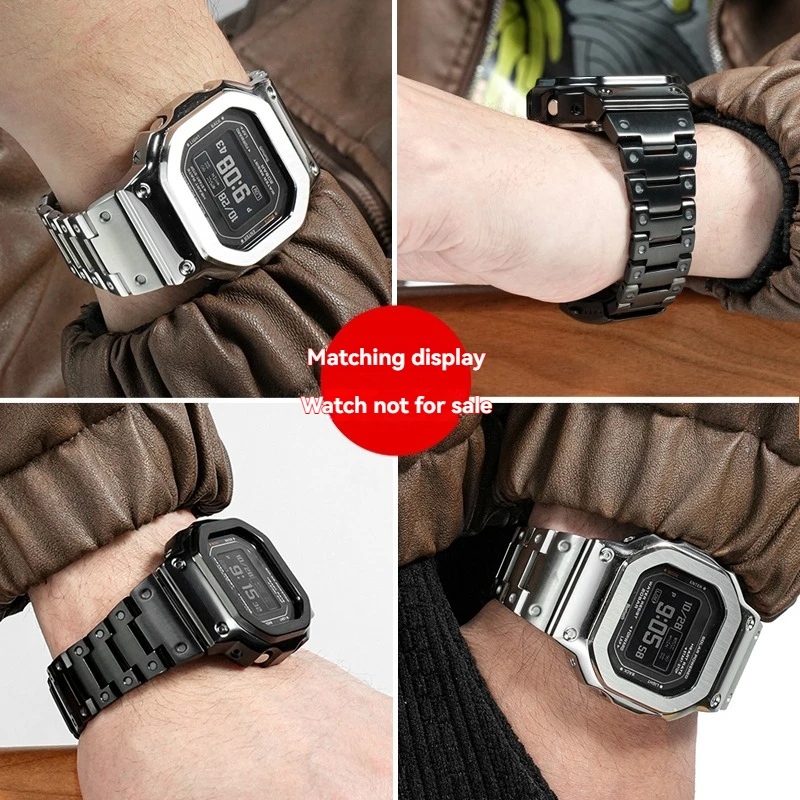 Pulseira de relógio de aço inoxidável sólido + moldura para Casio G-SHOCK DW-H5600 DWH5600 |   Monitor de taxa |   Pulseira de metal de reposição