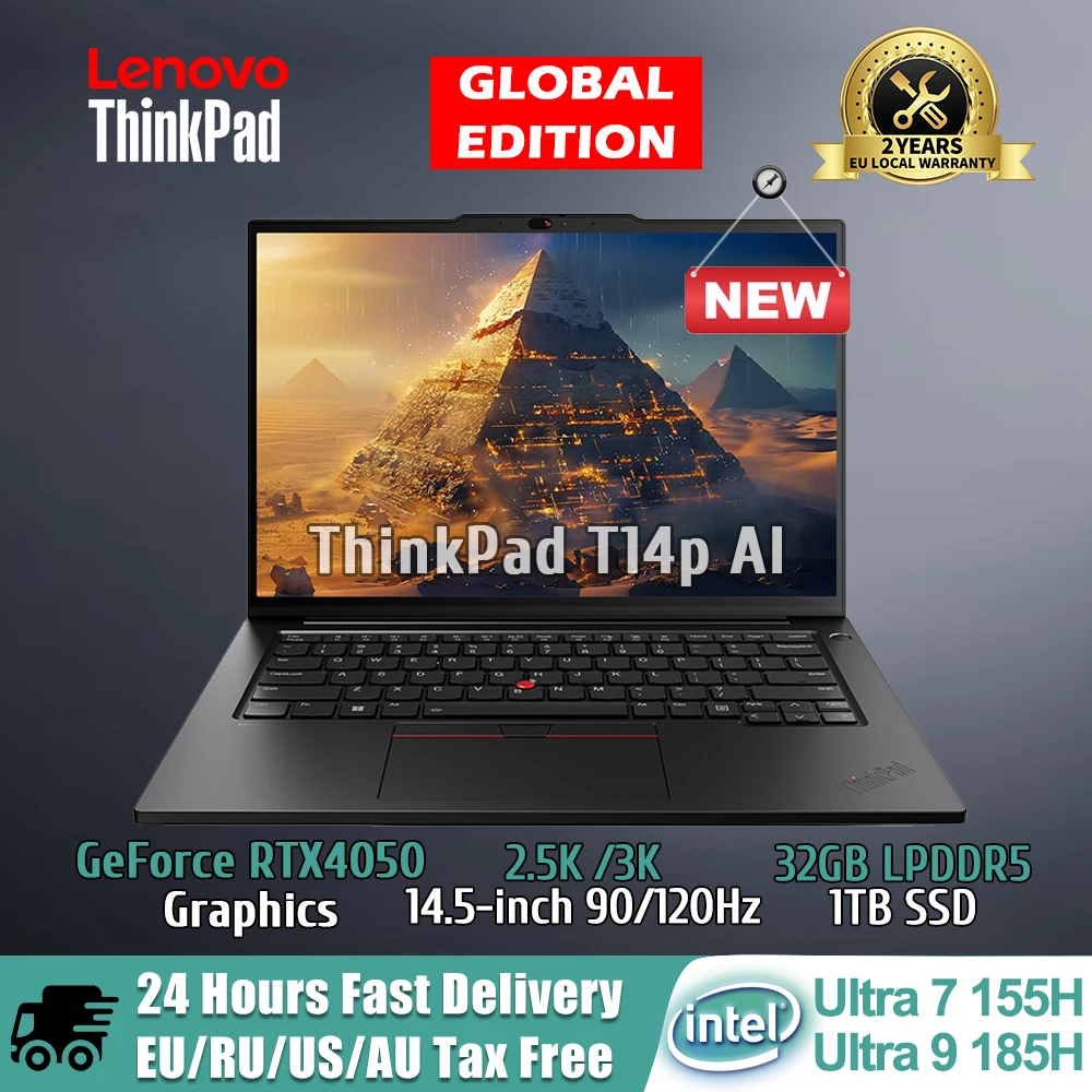 Lenovo Laptop ThinkPad T14p AI 2024 Intel Core Ultra 7 /Ultra 9 GeForce RTX 4050/Arc Graphics 14.5-inch 90/120Hz Screen laptop