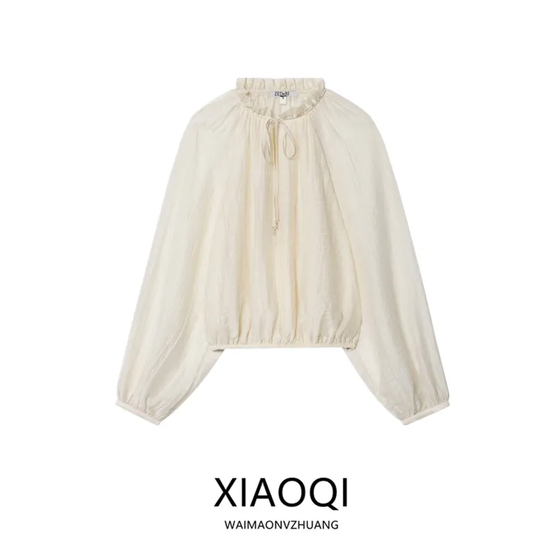 

Свободные длинные све круглые Ne Bubble Sve irt Женские модные осенние новые поступления Dra irt European Sle Casual irt