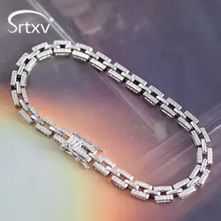 100% 925 Sterling Silver Tank Chain Moissanite Bracelet for Women Luxury Designer Bracelets Party Wedding Birthday Gifts Jewelry