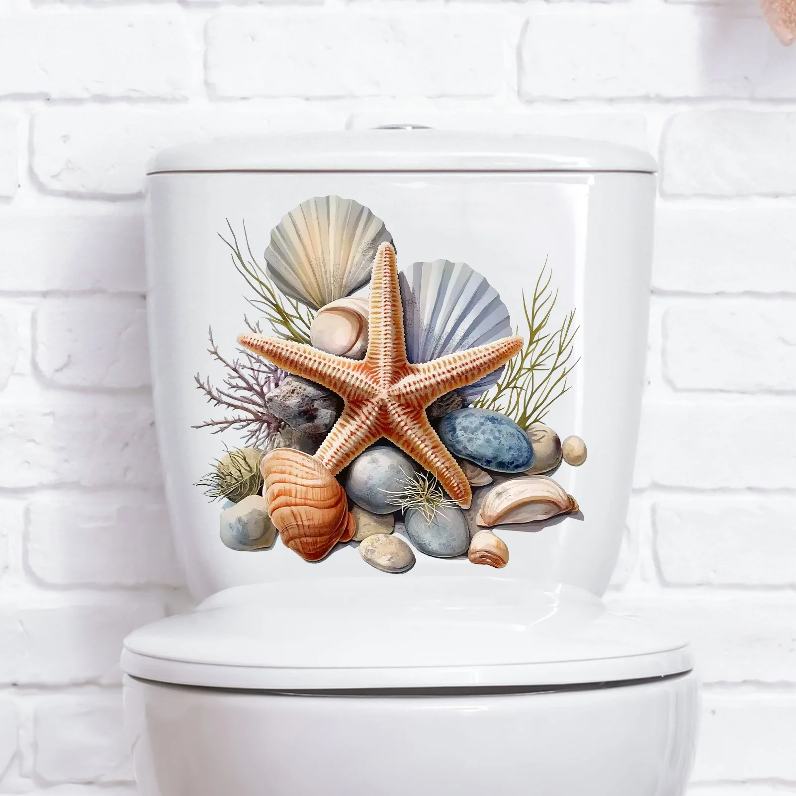 

Summer Beach Starfish Shells Toilet Stickers Bright Bathroom for Home Decoration Animal Decals Art Wall Paper Poster