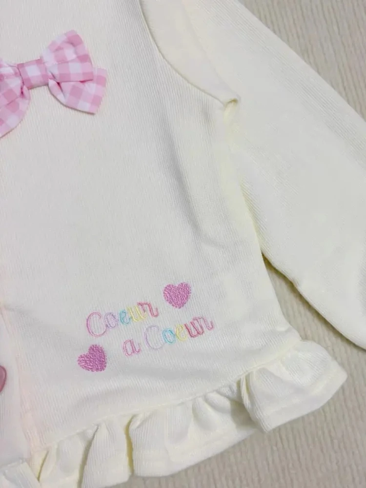 Japanese Sweet Elegant Cute Top Women Cartoon Bunny Embroidery Bow Long Sleeve Jacket Y2K Casual Kawaii Fashion Popular Clothes - view 3