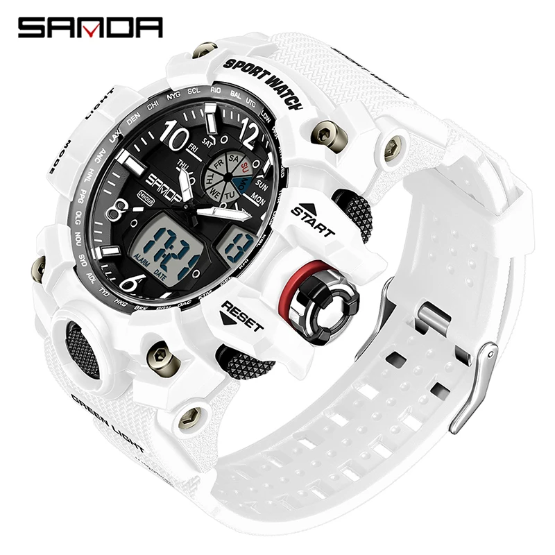 

SANDA Brand Dual Time Sport Watch Stopwatch Shockproof Electronic Movement Wristwatches Fashion Men's Watches Waterproof
