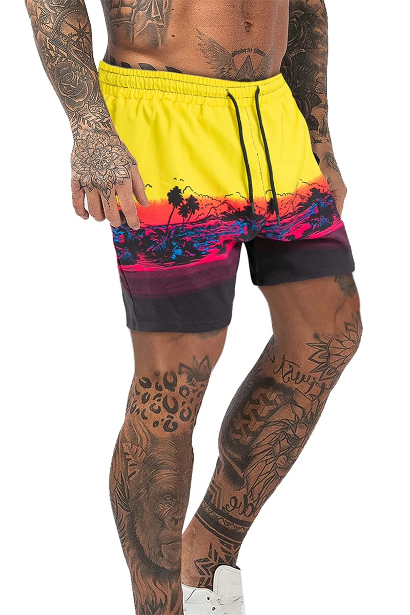 Men's Beach Shorts Bathing Suits With Mesh Lining 3D Plant Short Beach Pants Mens Swim Shorts 2026 Quick-drying Cool Ice Shorts