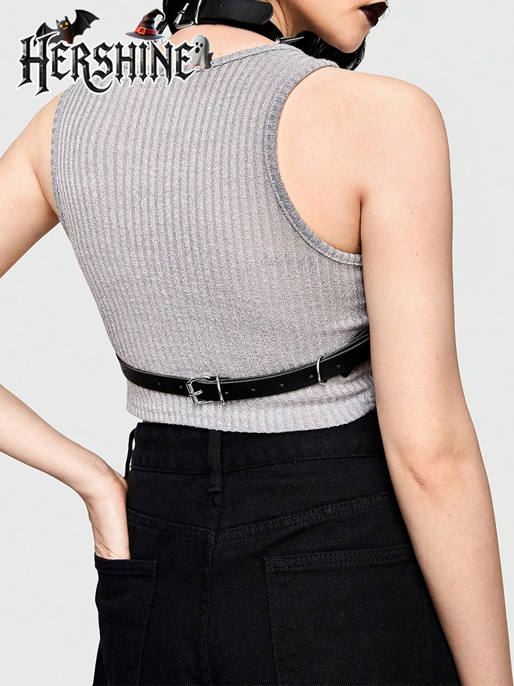 HERSHINE 1 pezzo da donna con pentagramma per unghie a punta nera, cinturino pettorale avvolto al collo, accessorio di Halloween in stile scuro Y2K