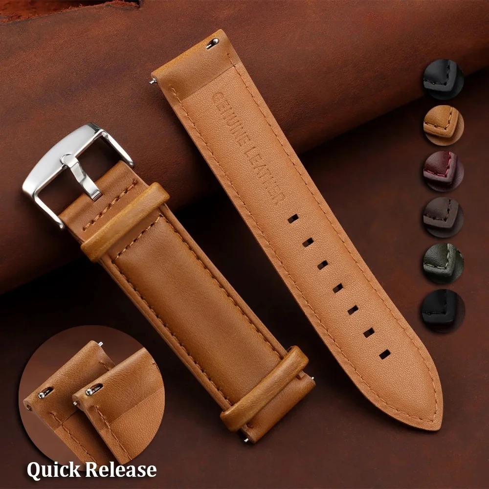 Handgefertigtes Uhrenarmband aus hellem Leder, 18 mm, 20 mm, 22 mm, 24 mm, Schnellverschluss, Herren- und Damen-Uhrenarmbänder, weiches Armband in Schwarz, Grün, Rot, Braun