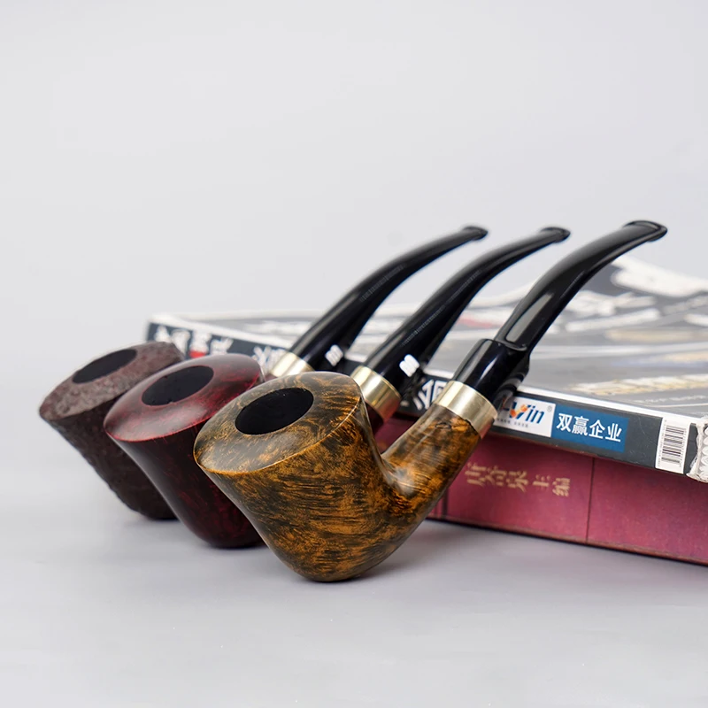 MUXIANG Briar Wood Handmade Tobacco Pipe ,Loop Decor Bent Smoking Pipe , with 9mm Filter Smoke clean Tool ,Multi-color optional