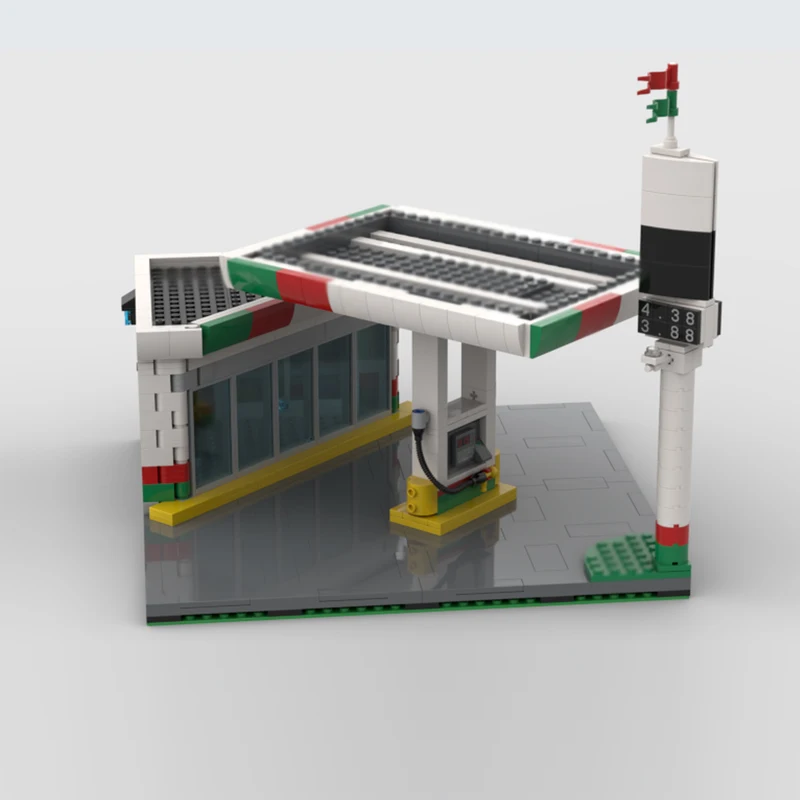 都市の街並みモデル MOC 組み立てブロック コーナーガソリンスタンド モジュール式テクノロジー 子供向けホリデーギフト 組み立ておもちゃセット