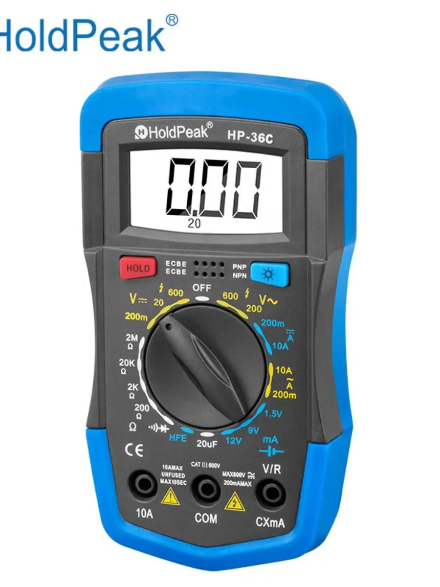 HoldPeak HP-36C Mini multimetr cyfrowy profesjonalny multimetr AC/DC instrukcja zakres cyfrowy miernik hFE Tester przenośny Instrument — zdjęcie 2