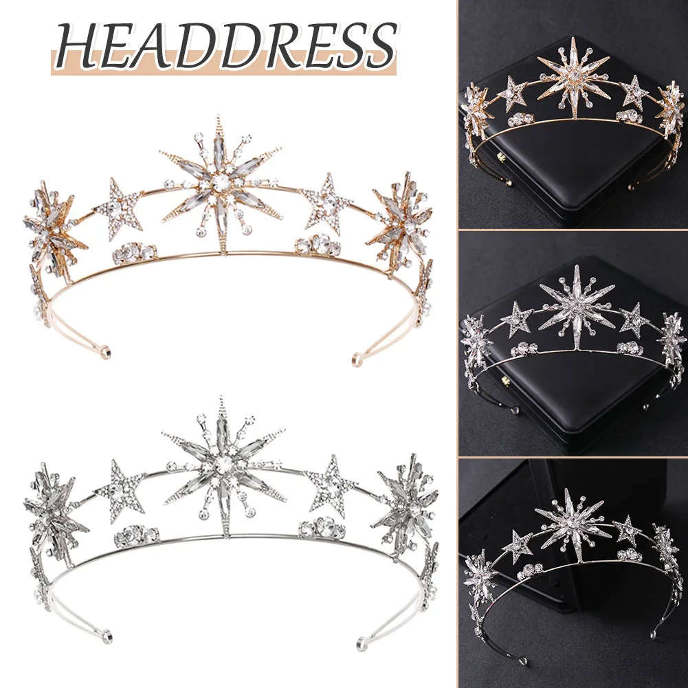 Shiny Star Tiara and Crown Fashion Jewelry 2022 Bling Rhinestone Headbands Princess Diadem Bride Wedding Hair Accessories