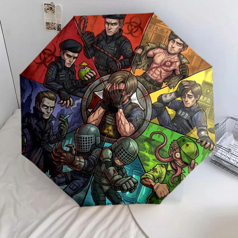 Resident Evil Auto-Open Regenschirm, faltbar, modisch, 8 Eisenrippen, Kunststoffgriff, Sonnenschutz-kwq265
