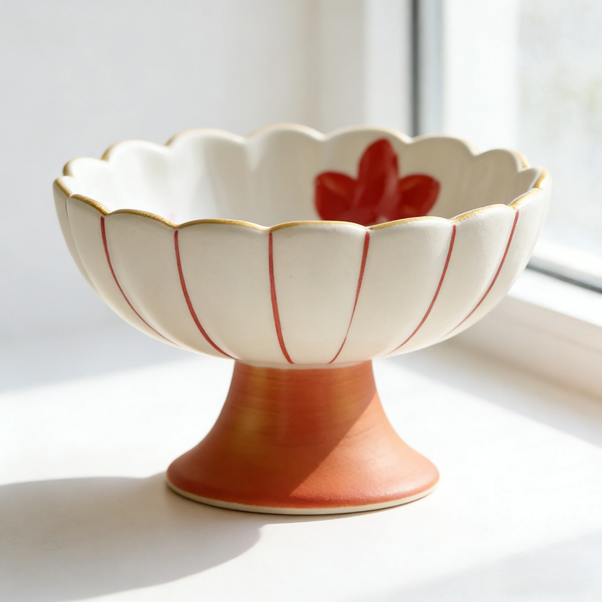 

Hand Painted Ceramic Footed Fruit Plate High Beauty Snack Nut Tray for Living Room Elegant Dessert and Tea Table Serving Platter