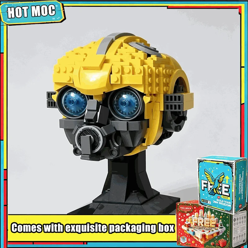 706 Parts Yellow Robot Head Mech Figure Futuristic Model Building Blocks DIY Assembly Creative Educational Toy Collection Gifts