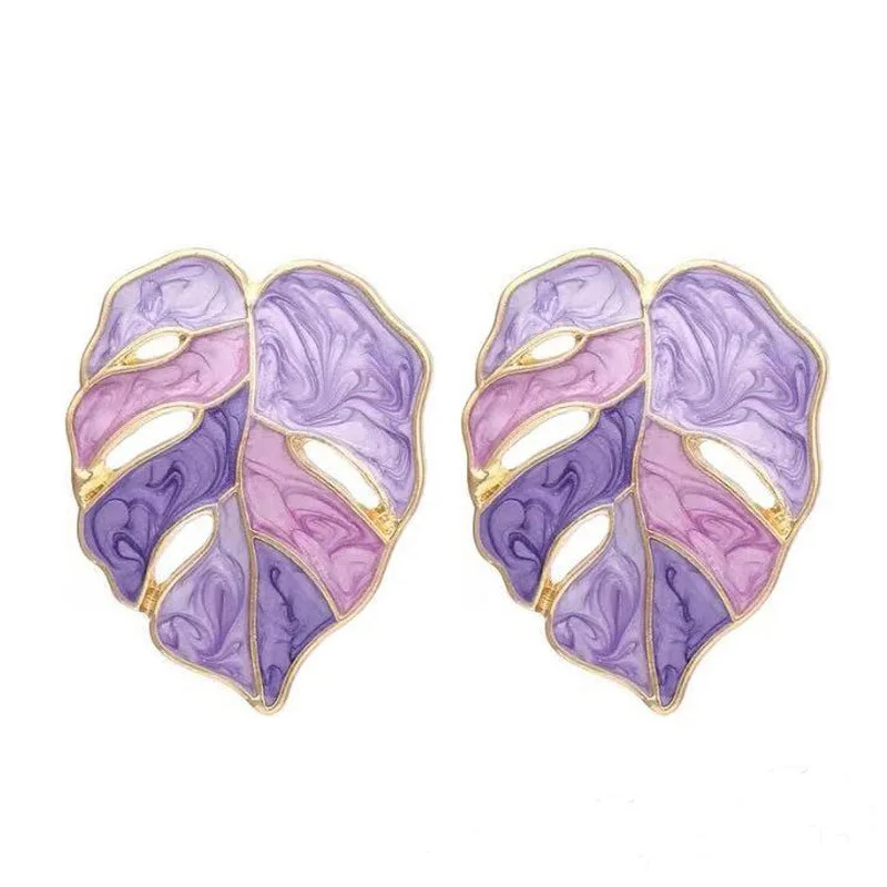 Anting-anting kancing daun Enamel geometris pernyataan untuk wanita warna emas liburan musim panas anting-anting antik mode perhiasan wanita