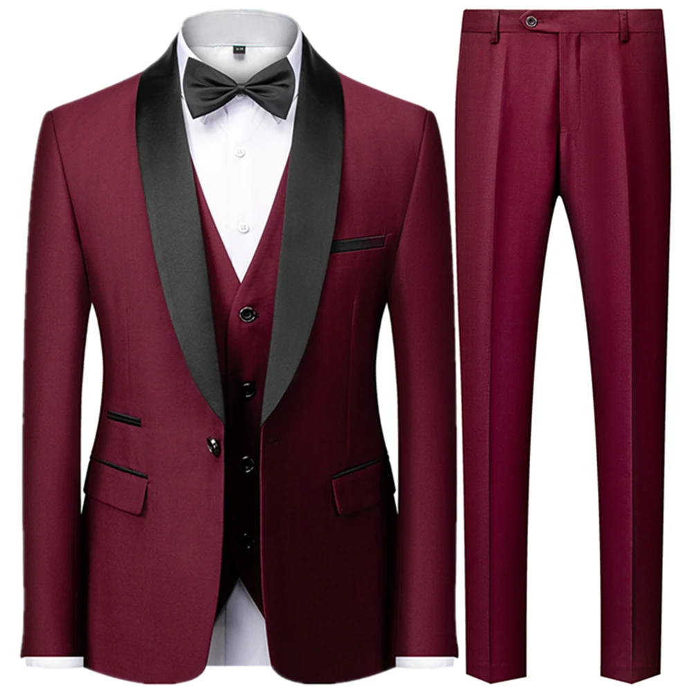Men\'s British Style Slim Suit 3 Piece Set Jacket Vest Pants / Male Business Gentleman High End Custom Dress Blazers Coat S-6XL