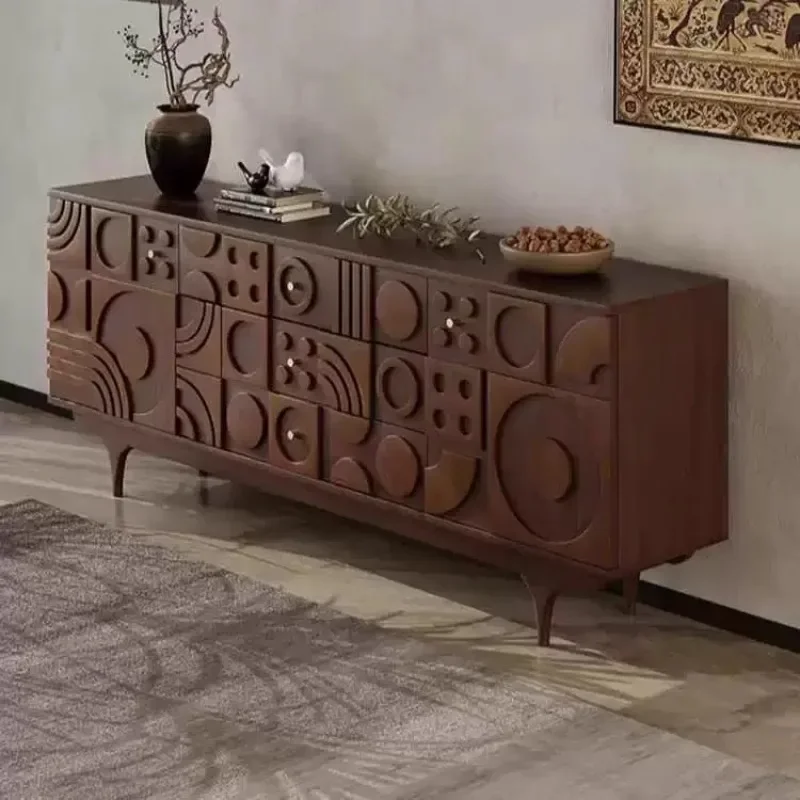 Gabinete de entrada de sala de estar con modelado geométrico tallado de módulo simple