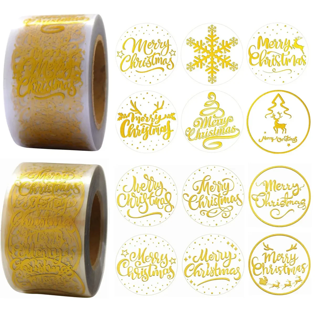 500PCS 1 Inch Round Transparent Merry Christmas Stickers-Self-Adhesive Holiday Decor Stickers for Wedding Party Festive Supplies