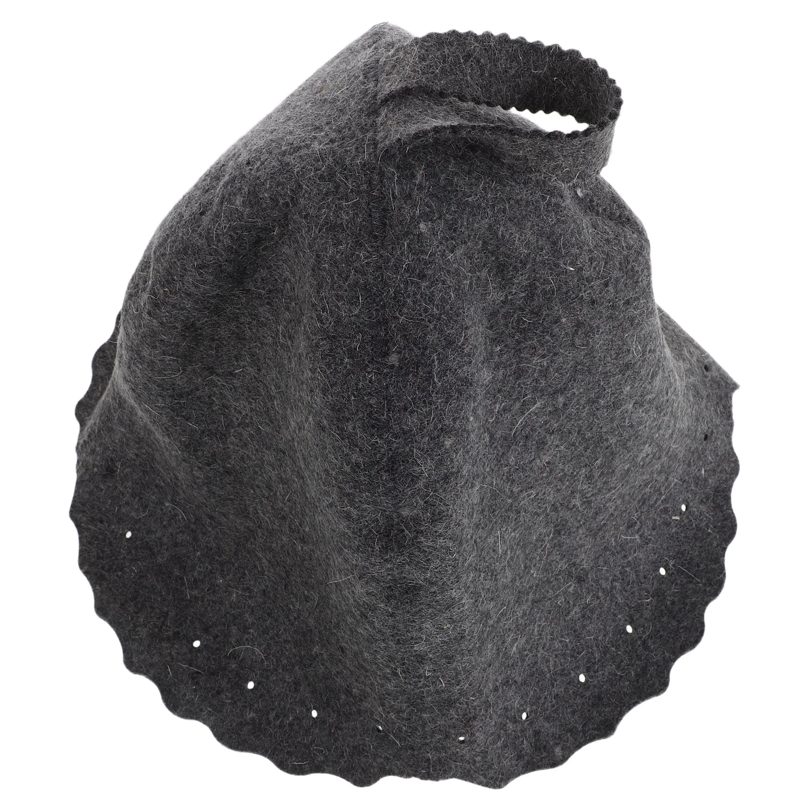 

Felt Sauna Hat Grey Scalloped Edge Wool Cap For Banya Room Reusable Insulated Sweat Absorbent Bath Headwear