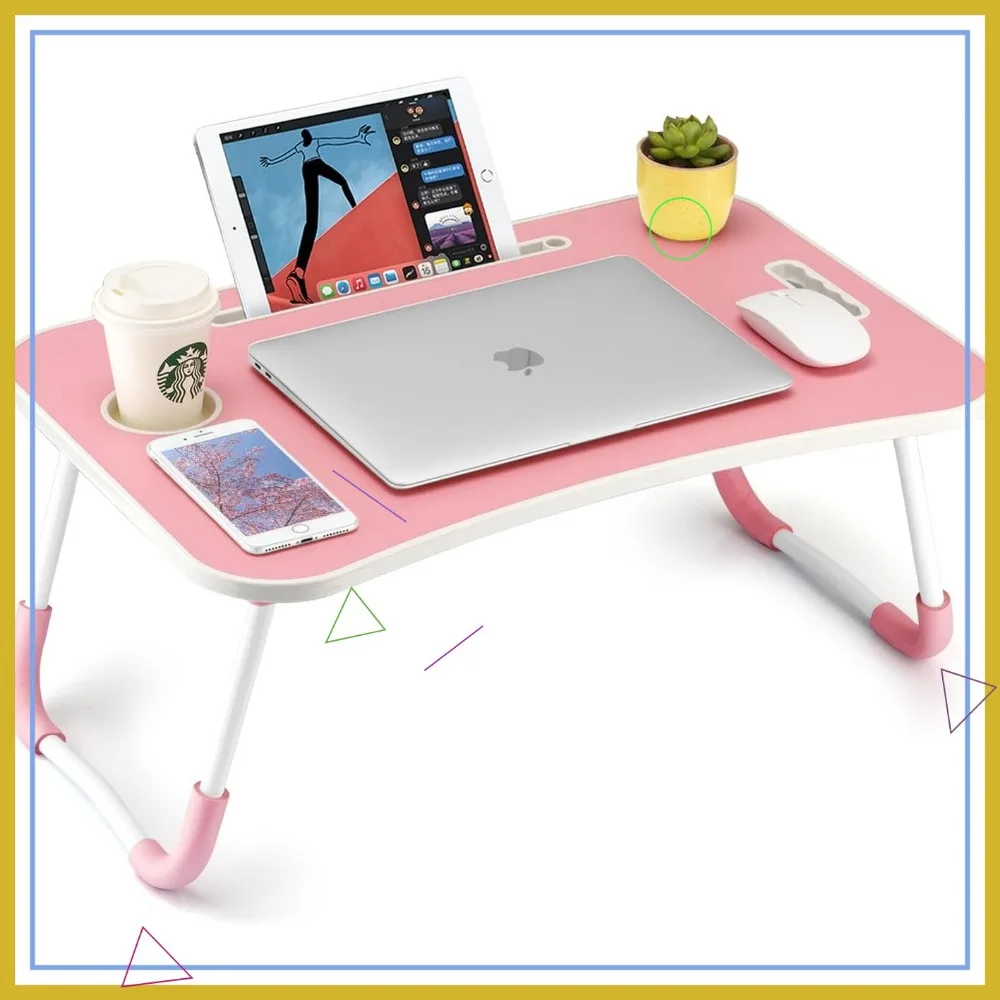 

Foldable Laptop Table with Cup Holder & Tablet Slot, Portable Lap Desk for Working Writing Eating
