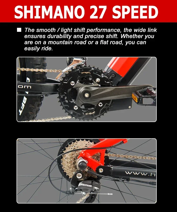 Electric Bicycle Heda-TX19 1000W 48V19.2AH Hydraulic Brake E-Bike Full Suspension 27 Speed ​​No Transmission T1 Electric Bike image 11