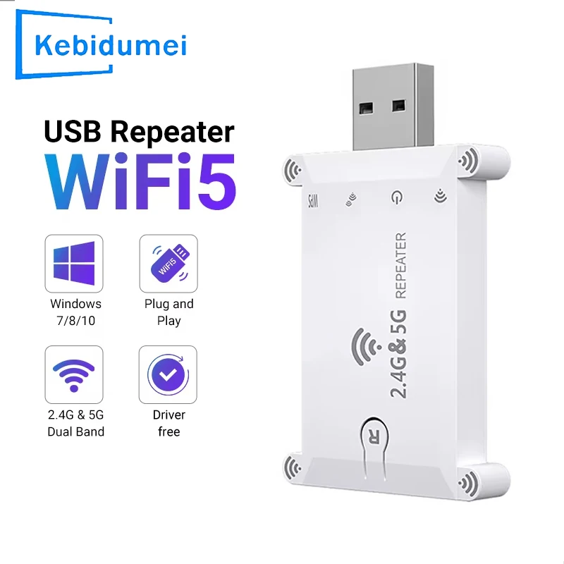 1200 M Kablosuz sinyal amplifikatörü 2.4G/5G Çift Bant Wifi Tekrarlayıcı Ağ Kartı USB WiFi Menzil Genişletici Güçlendirici Adaptörü Ev için