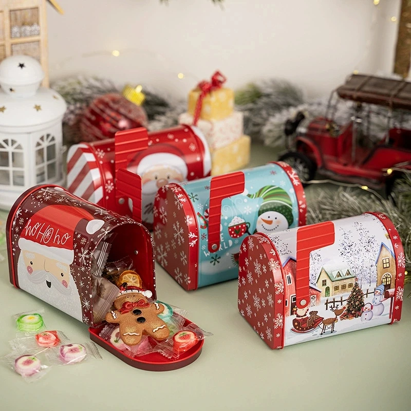 1PC Christmas Eve Candy Gift box Xmas Ornaments Large Red creative mailbox iron box Candy box Noel Party Christmas Decoration
