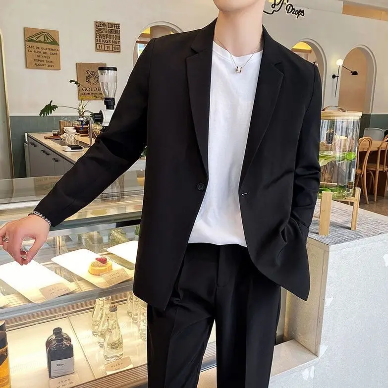 Men's Premium Loose Fit Korean Style Suit Set Trendy Draped Casual Blazer & Trousers Spring Autumn