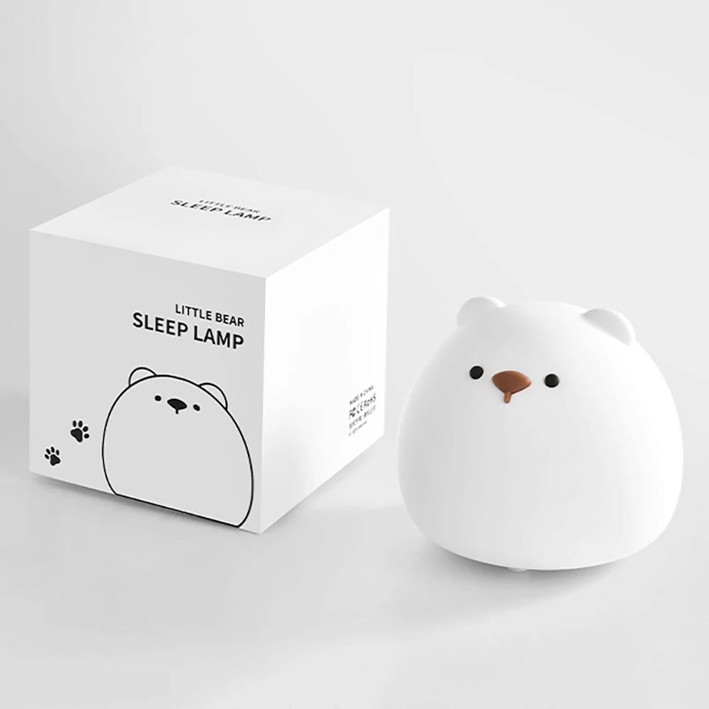 LED Night Light Silicone Patting Lamp, Decoração de cabeceira do quarto, Carregamento dos desenhos animados Little Bear, Lâmpadas para dormir para crianças, Presente do Valentim do bebê