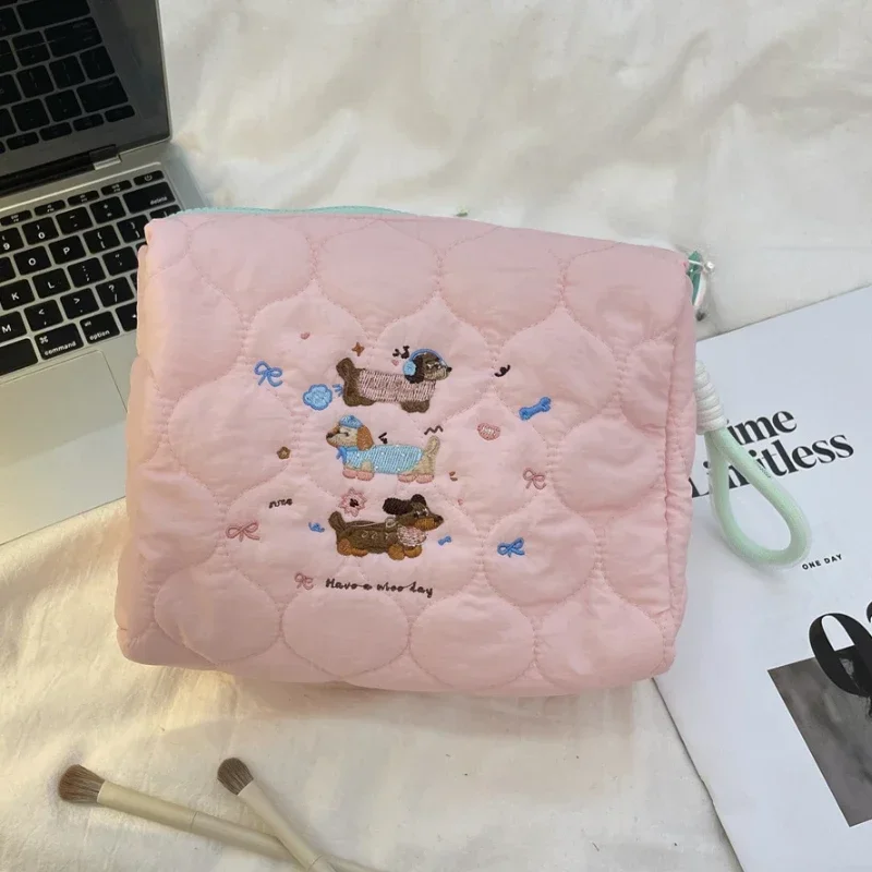 Embroidery Quilted Women\'s Cosmetic Bag Travel Portable Ladies Storage Handbags Cute Female Makeup Case Clutch Purse with Handle