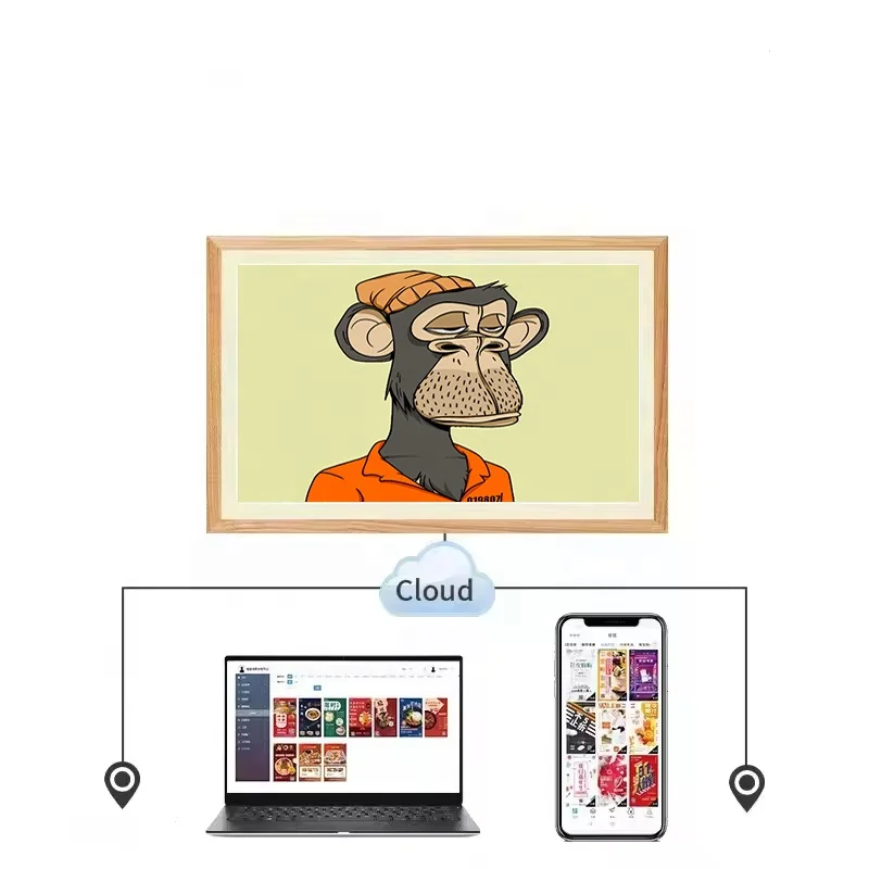 

Умный облачный дисплей для фото и видео NFT, 21,5 дюйма, портативный, с Wi-Fi, цифровая фоторамка высокого разрешения, деревянный корпус