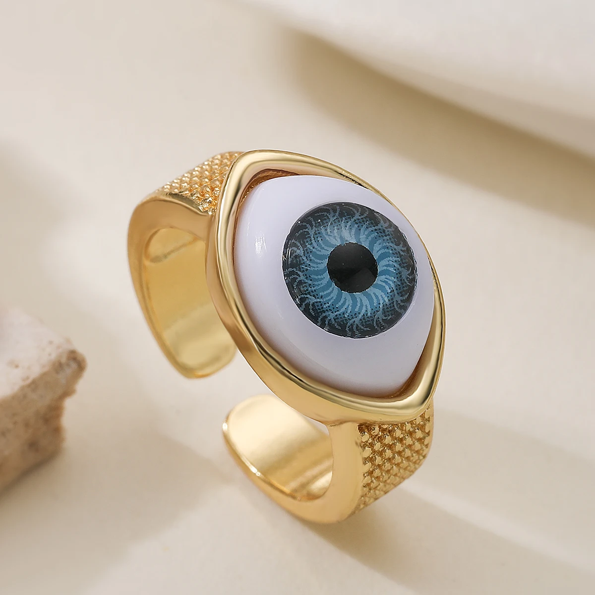 Blue Evil Eye Open Ring Vintage Lucky Protection Statement Cuff Ring Trendy INS Style Fashion Finger Jewelry For Women Men