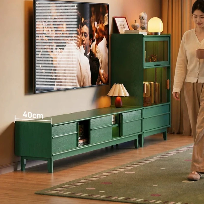 Retro Modern TV Console Compartment Green Wooden Entertainment Unit TV Cabinet Storage Shelves Living Room Meuble Home Furniture