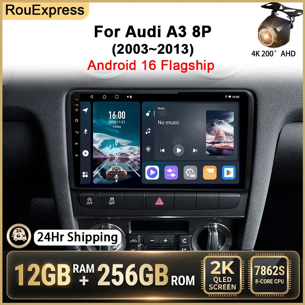 Android Carplay Car Radio For Audi A3 8P 2003 - 2013 2 Din Multimedia Video Player Bluetooth GPS Navigation Stereo Head Unit DSP