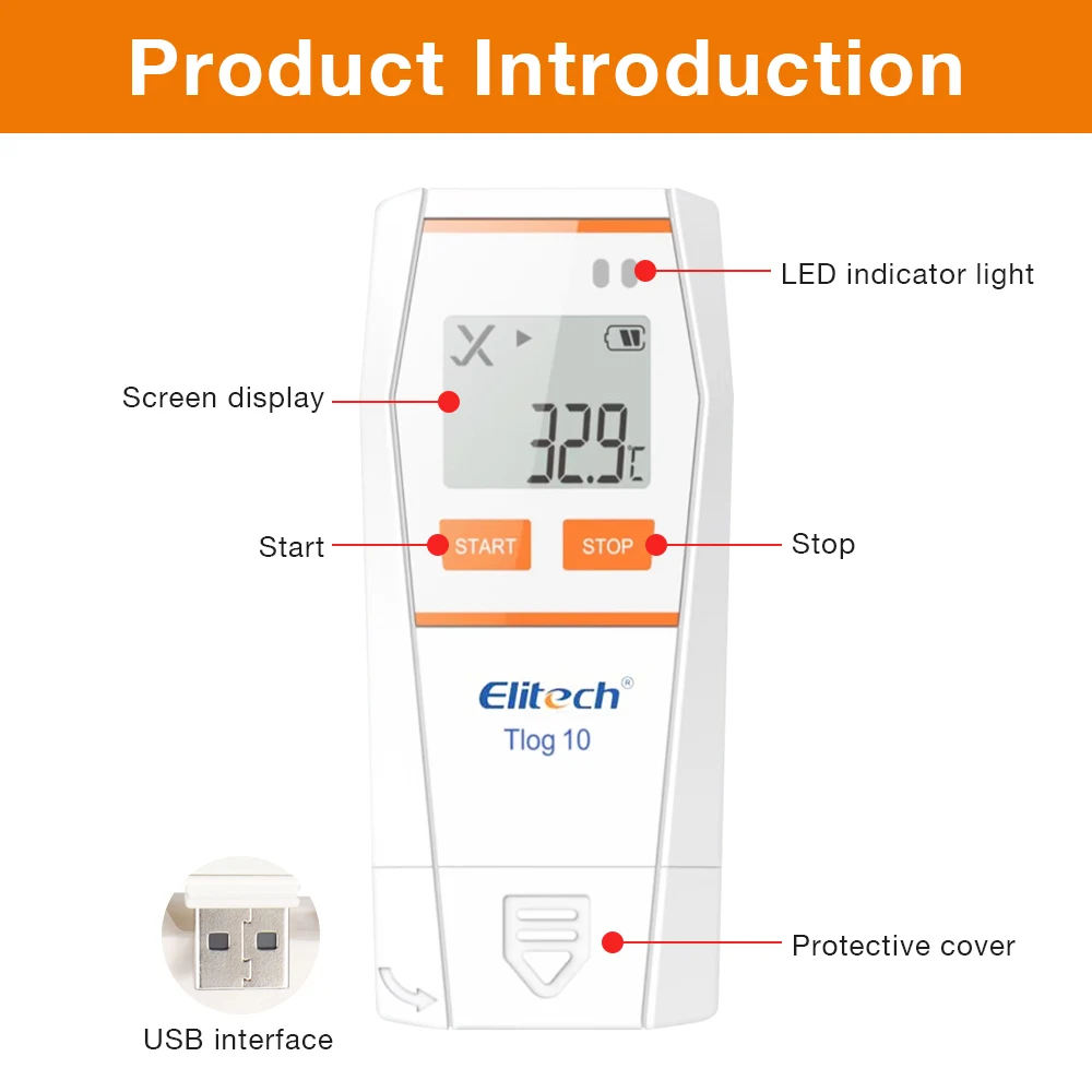 USB Temperature Data Logger 32000 Capacity Humidity Data Logger Reusable RH TEMP Recorder Refrigerated Cold Chain Transport