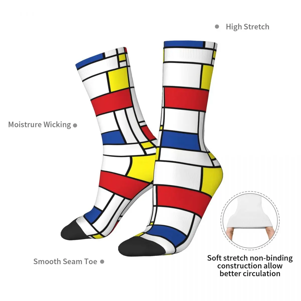 Mondrian Minimalist De Stijl Modern Funny Socks for Men Women Unisex Crazy Street Style Printed Crew Sock